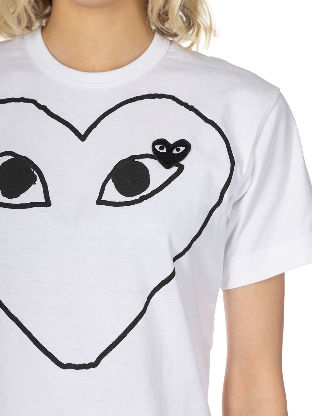 Comme des Garcons PLAY White Tee with Black Heart-Eye Graphic